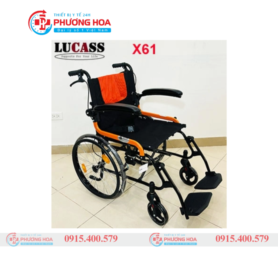 Xe lăn Lucass X61 phiên bản có bánh lăn tay